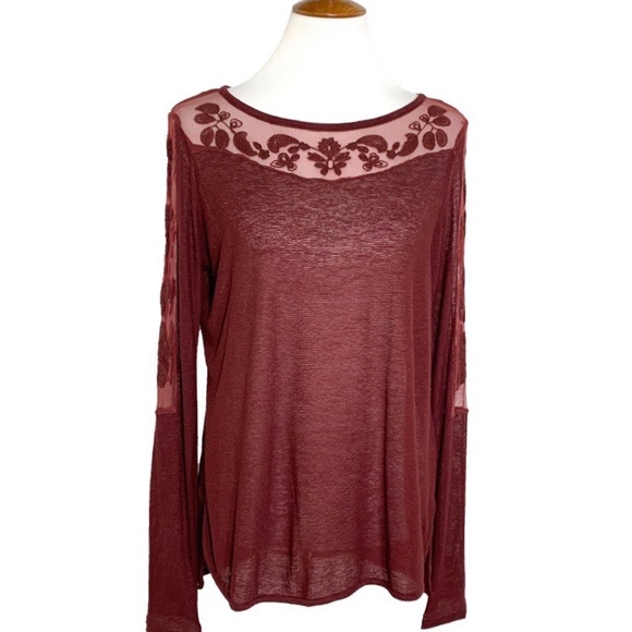 SOLD-Free People Mesh Lace Burgundy Tunic - Picture 5 of 8